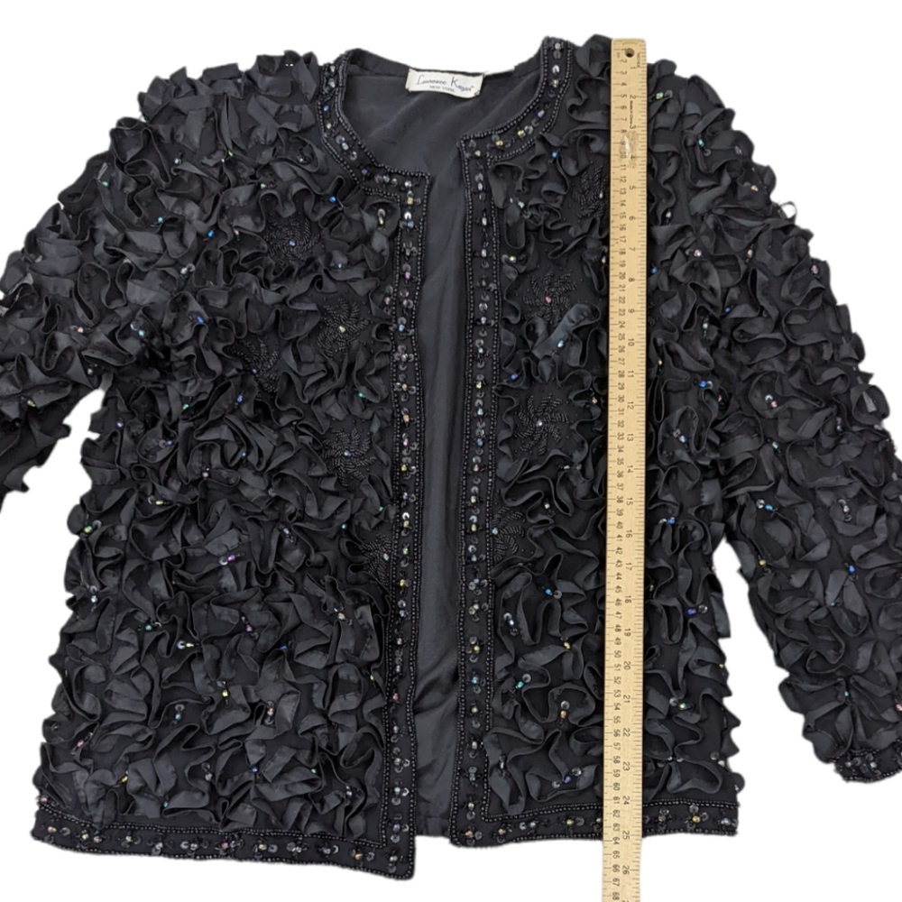 Laurence Kazar Vintage Beaded Embellished Silk Jacket Womens Small Black Formal - Picture 12 of 12